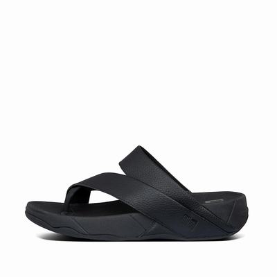 Fitflop Men's SLING Leather Toe-Post Sandals - Black, KT5172869